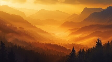 Dewy and foggy mountains in the morning or evening  mist
 - obrazy, fototapety, plakaty