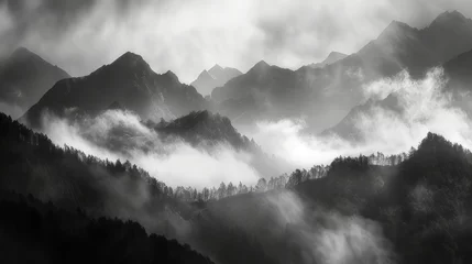 Fototapeten Dewy and foggy mountains in the morning or evening  mist  © Natalia
