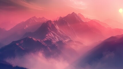 Dewy and foggy mountains in the morning or evening  mist
 - obrazy, fototapety, plakaty
