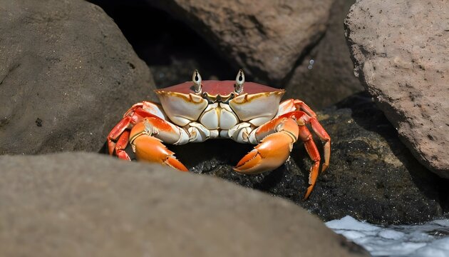 A-Crab-Peeking-Out-From-A-Cluster-Of-Rocks-