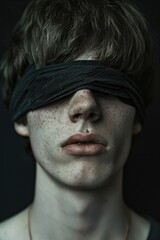 a young man blindfolded