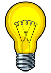 Lamp bulb shine pop art retro PNG illustration. Isolated image on white background. Comic book style imitation.