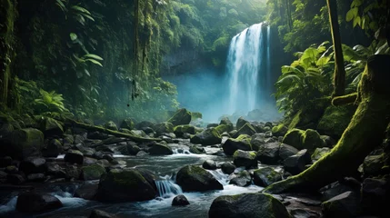 Tuinposter waterfall in the forest. © Shades3d
