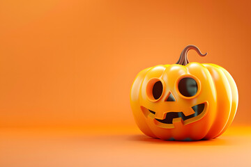 Cute 3D cartoon Halloween pumpkin on background with Space for text.