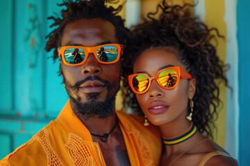 couple in sunglasses black happy stylish disco selfie of couple 