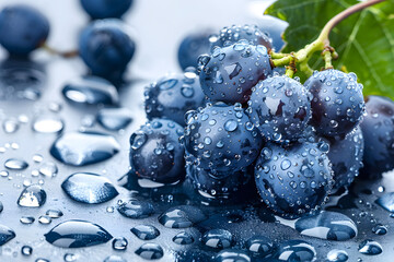 Bunch of grapes with water drops on background.