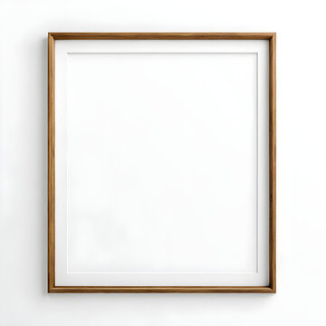 Frame mockup, midtone wood, white background, vertical
