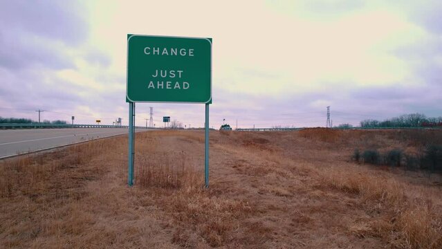 Change Ahead Arrow Road Sign On Highway