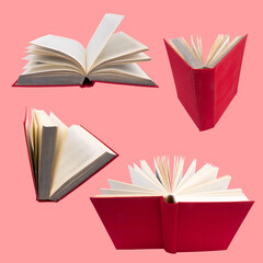 collection of various books isolated on pink background. each one is shot separately.