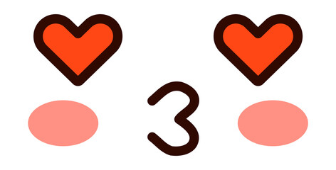 Kiss emoji. Cute kawaii face with heart eyes