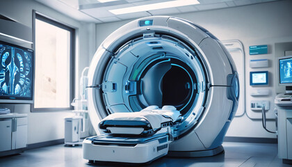 Ultra-modern computerized tomography (CT) scanner. Generative AI.

