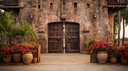 Historic fort tower entrance with rustic allure
