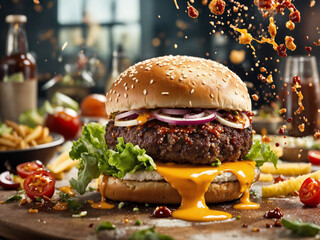 Bitten cheeseburger on a plate