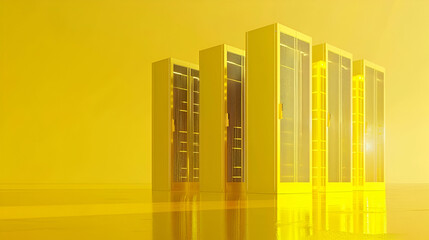 
several server racks standing in front of a clean background