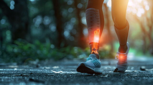 A person running with glowing legs and feet. The image has a futuristic and energetic vibe. The person's legs are lit up with neon colors, giving the impression of a high-tech, futuristic runner
