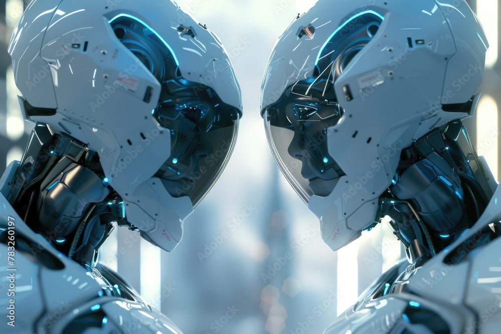 Poster Two robots in a room, suitable for technology concepts