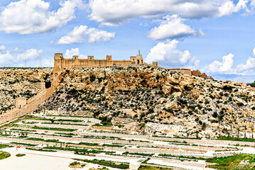 Views of the Walls of San Cristobal Hill in front of the Alcazaba of Almeria, Spain	