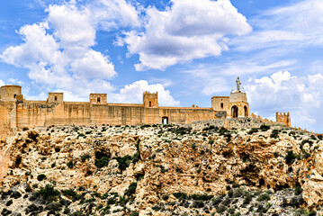 Views of the Walls of San Cristobal Hill in front of the Alcazaba of Almeria, Spain	