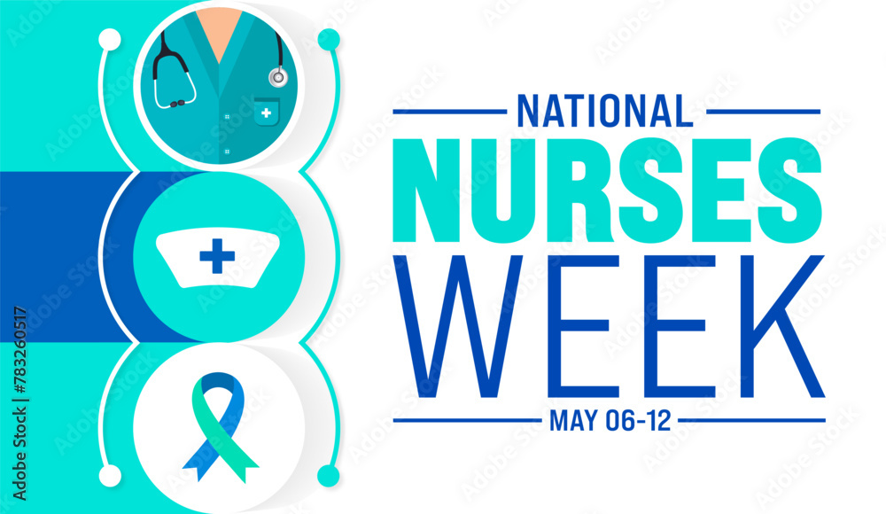 Wall mural 6th to 12th May is National nurses week background template. nurse dress, medical instrument, medicine, Medical and health care concept. Celebrated annually in United States. Thank you nurses. - Wall murals