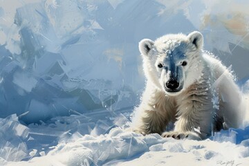 A polar bear sitting in the snow, suitable for wildlife and nature themes - obrazy, fototapety, plakaty