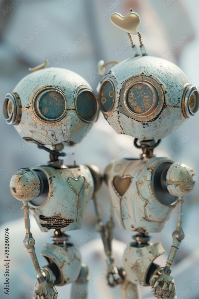 Poster Two robots standing side by side. Perfect for technology concepts