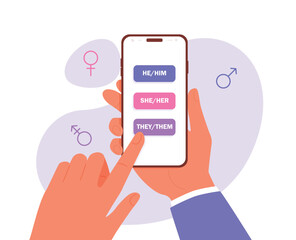 A man chooses a gender pronoun in a mobile application