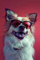 Cute small dog wearing glasses, perfect for pet lovers