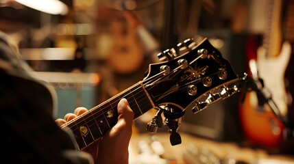 Fine-Tuning a Guitar: The Perfect Blend of Artistry and Technology - obrazy, fototapety, plakaty