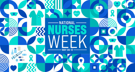 6th to 12th May is National nurses week background with geometric shape pattern template. Medical and health care concept. Celebrated annually in United States. Thank you nurses or honour of the nurse - obrazy, fototapety, plakaty