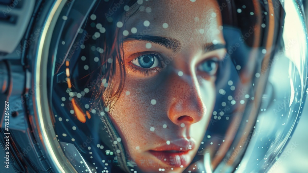Poster Close up of a person in a space suit. Ideal for science and technology concepts