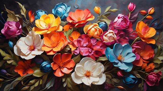 Oil paintings of vibrant, vivid flowers