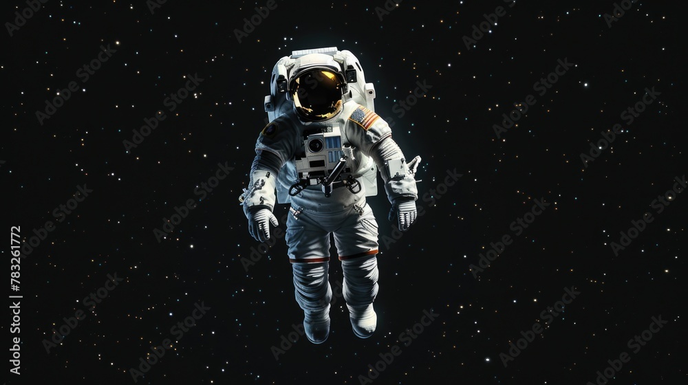 Poster An astronaut floating weightlessly in space. Suitable for science and technology concepts