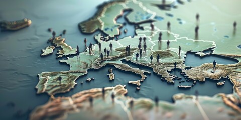 A map of Europe with people standing on it Generative AI - obrazy, fototapety, plakaty