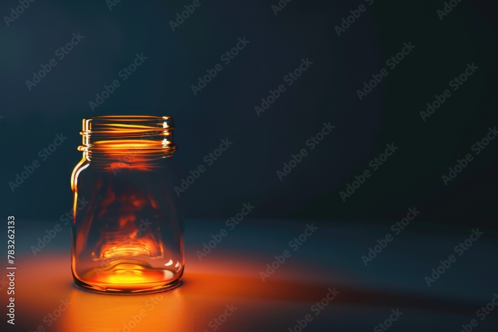 Poster a lit candle inside a glass jar, perfect for adding warmth and ambiance to any setting