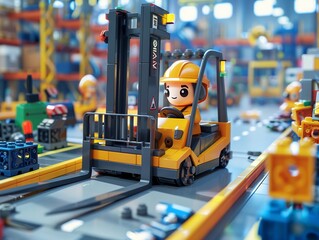 A forklift character with a penchant for problemsolving in a busy warehouse filled with cuttingedge automation technology - obrazy, fototapety, plakaty