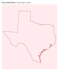 Texas, United States. Simple vector map. State shape. Outline style. Border of Texas. Vector illustration.