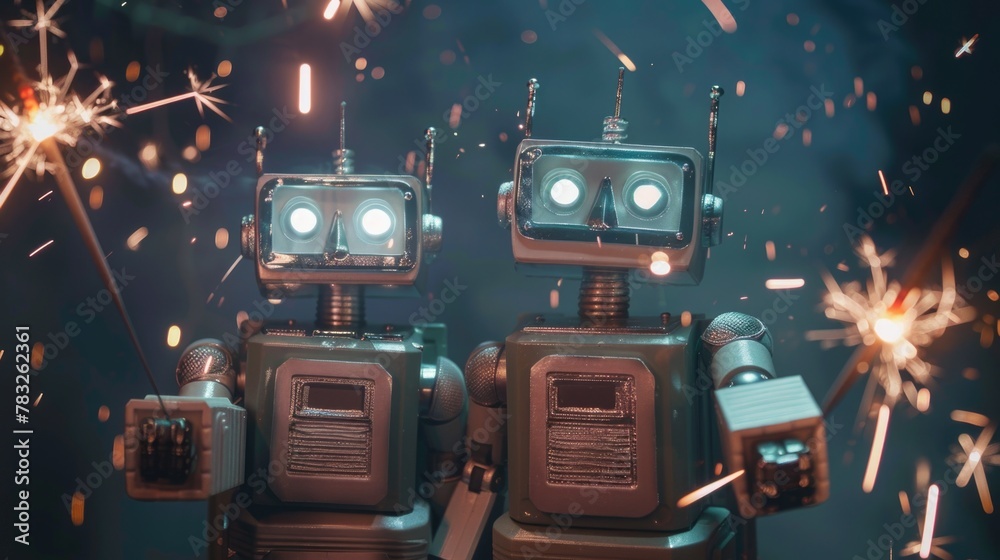 Poster Two robots standing next to each other. Suitable for technology concepts