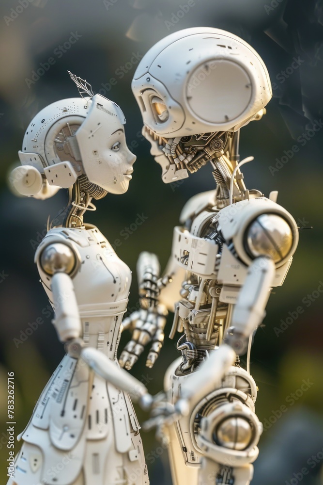 Poster Two robots standing side by side, suitable for technology concepts