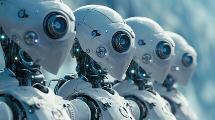 Fototapeta premium A group of robots standing together. Suitable for technology and robotics concepts