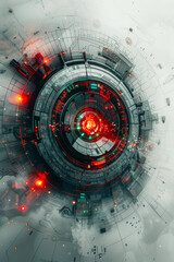 Futuristic Cybernetic Core with Glowing Red Elements