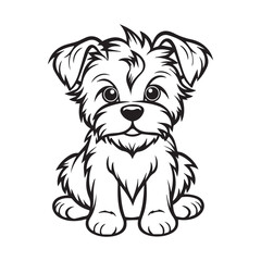 Black dog line art for kids coloring book, vector illustration on white background