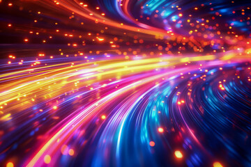 Fototapeta premium Vibrant Color Streaks and Glittering Particles Abstract Background