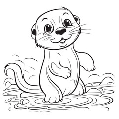 Otter line art for kids coloring book, vector illustration on white background