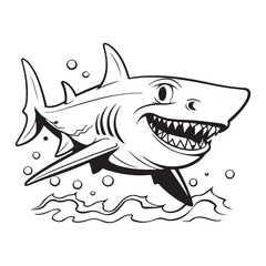 Shark logo icon line art for kids coloring book, vector illustration on white background