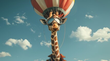 Pilot giraffe standing tall with a pair of goggles attached to its neck. The giraffe appears curious and alert, showcasing a unique and unconventional sight.