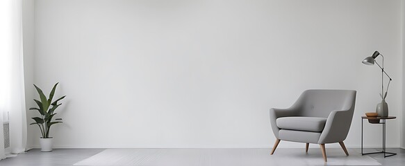 White wall with armchair in living room. - obrazy, fototapety, plakaty