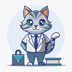 Adorable Teacher Cat Vector Illustration for Educational Delight