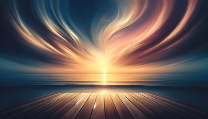 Tranquil Sunset Over Wooden Pier - Serene Seascape Digital Art