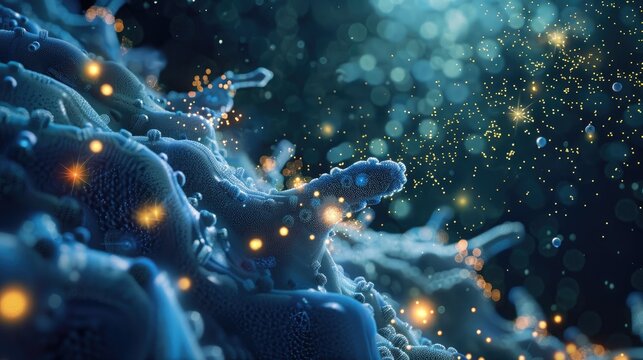 An abstract 3D representation of a quorum sensing process in bacteria