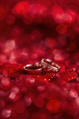 Wedding rings displayed on a vibrant red cloth, perfect for wedding themes